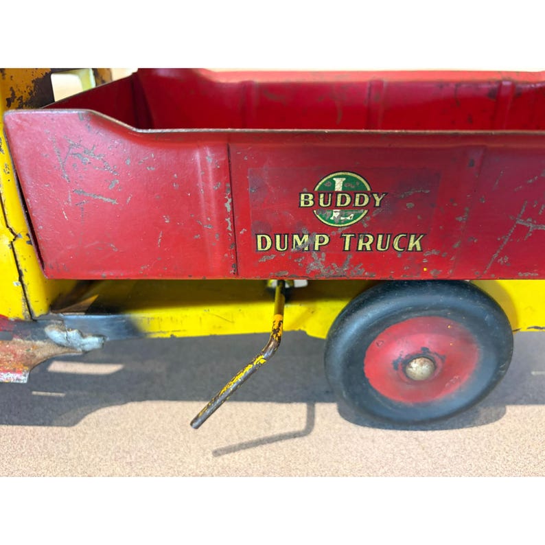 Vintage Buddy Dump Truck Pressed Steel Toy Red Yellow Construction 19 ...