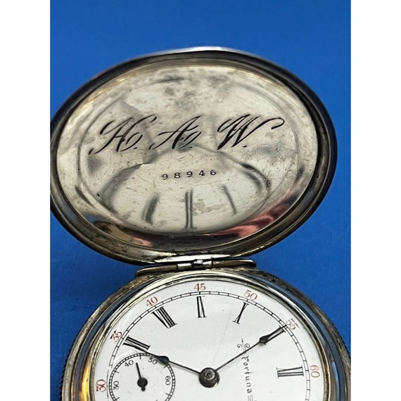 Antique Fortuna Sterling Silver Pocket Watch TWG … - image 7