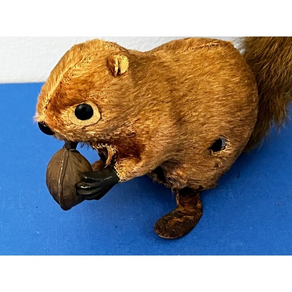 Vintage Wind up Squirrel W FUR & Nut Made BY KK Japan Rare