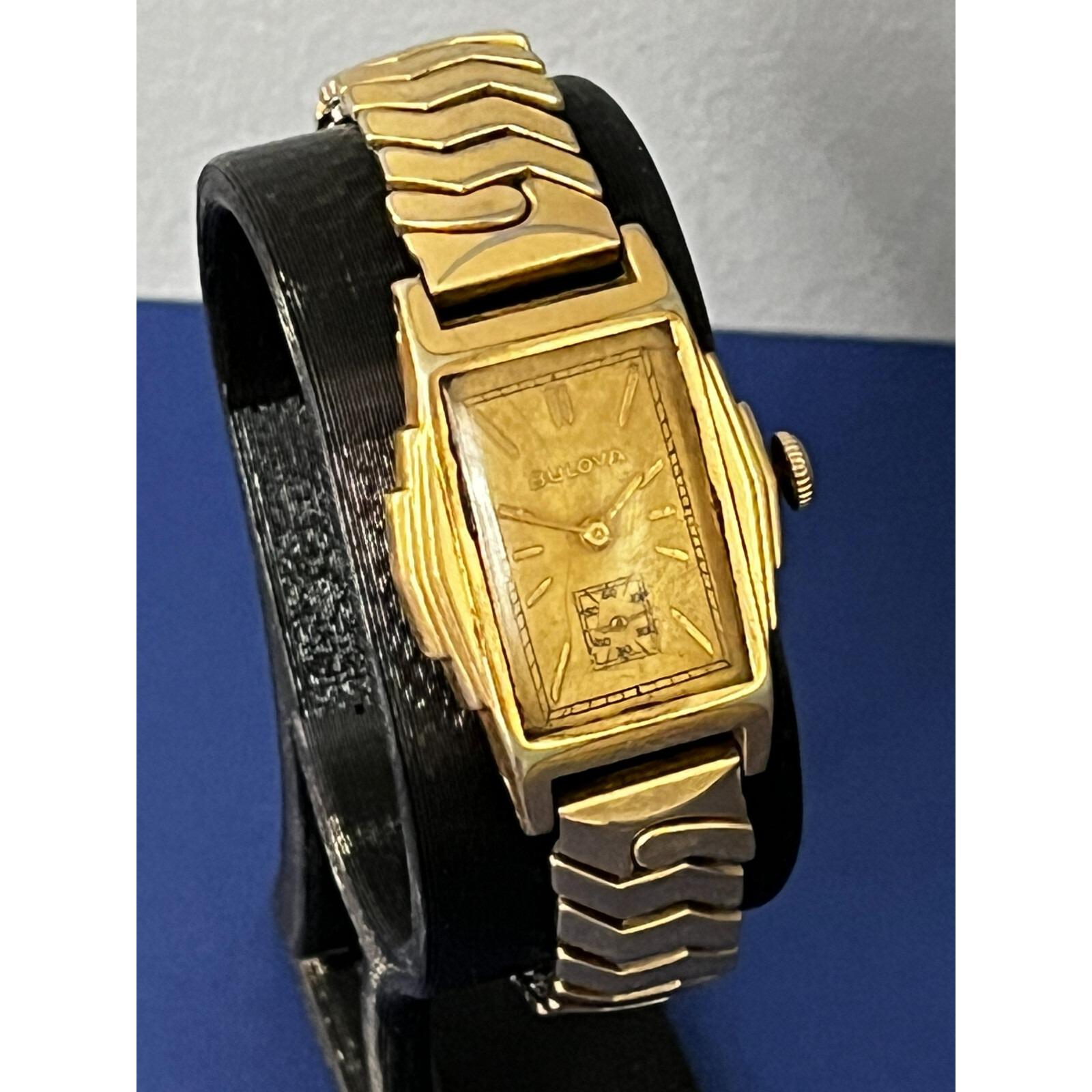 Vintage Bulova 10K rolled gold plate lady\'s watch w/ 1/20 12K gf band 1940s Bulova Ladies Manuel Wind up Watch 120th 10k Yellow  main image 2