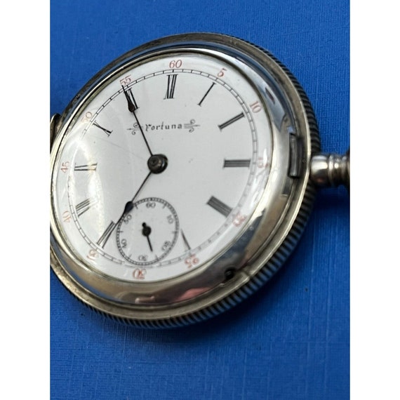 Antique Fortuna Sterling Silver Pocket Watch TWG … - image 3