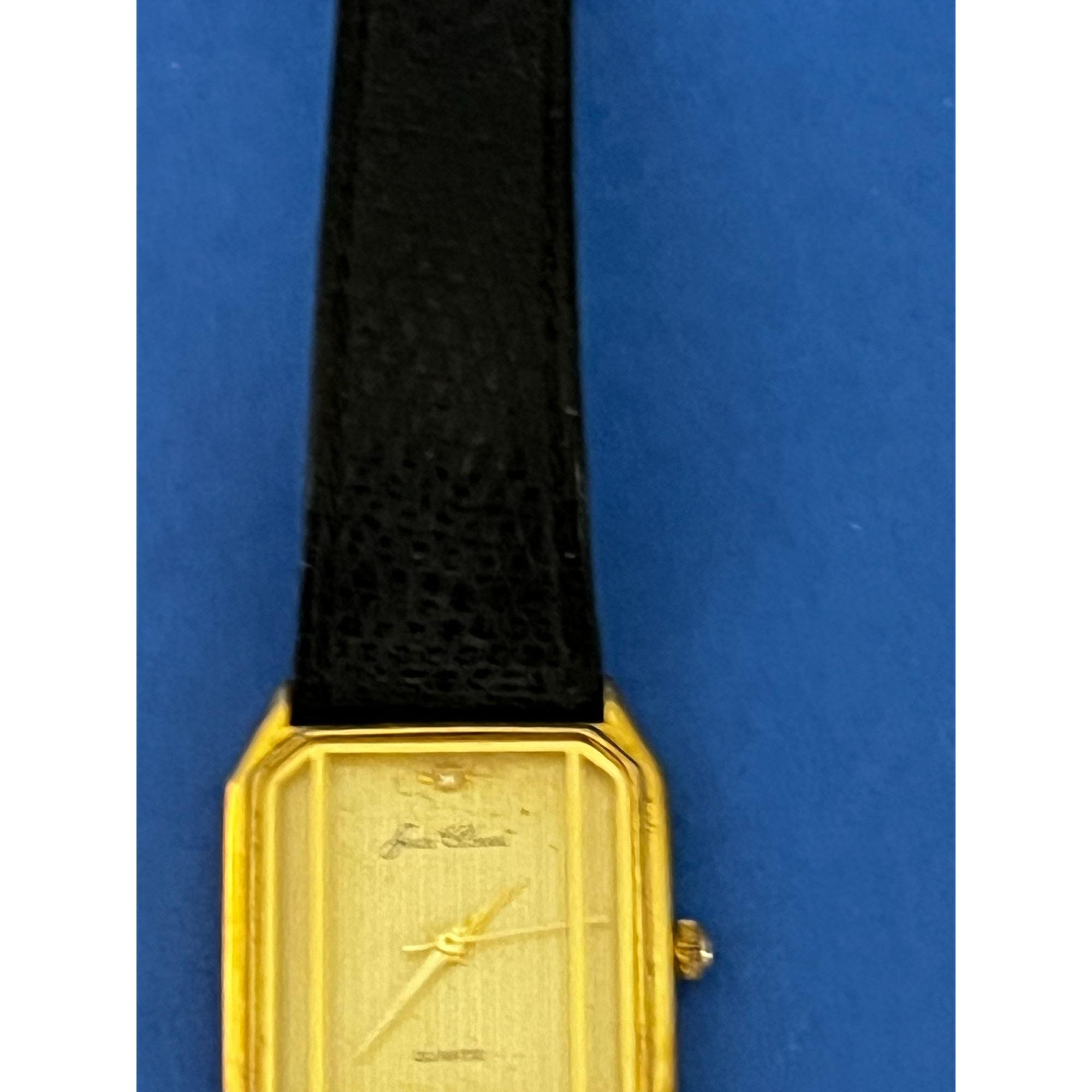 Vintage Jean Clouet Quartz Tank Watch Gold tone w black leather band Eytys Doja sneakers White Leather Women main image 4