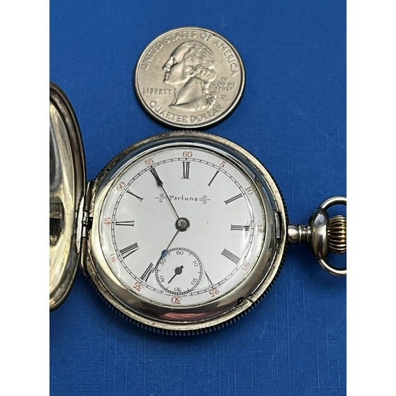 Antique Fortuna Sterling Silver Pocket Watch TWG … - image 6