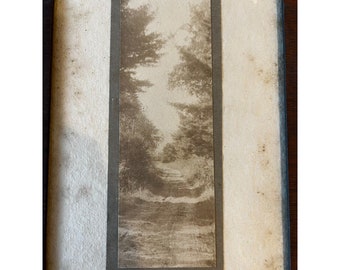 Antique Sepia Tone Photo Photograph of a forest road in a wood frame