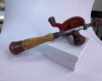 Antique Hand Drill Vintage Wood Handle Works Very Well