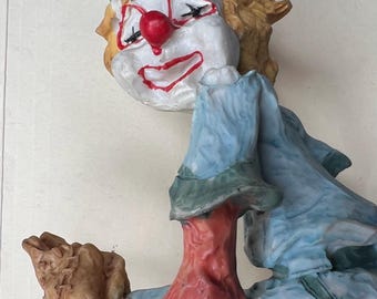 Vintage Baseball Clown Figurine: Hand-Painted Comic Pitcher, Signed "Shyuth"