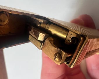 Vintage Dunhill Rollalite Lighter – Made in Switzerland, Gold-Tone Textured Case, Original Box, Working Mechanics