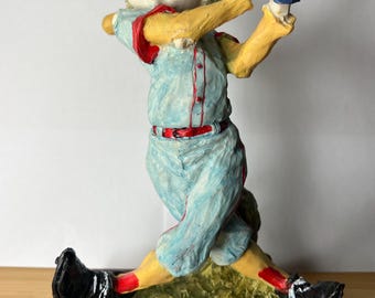 Vintage Baseball Clown Figurine #8 – The Micena Collection by Shyuth – Hand-Painted Comic Sculpture – 9.5” Tall