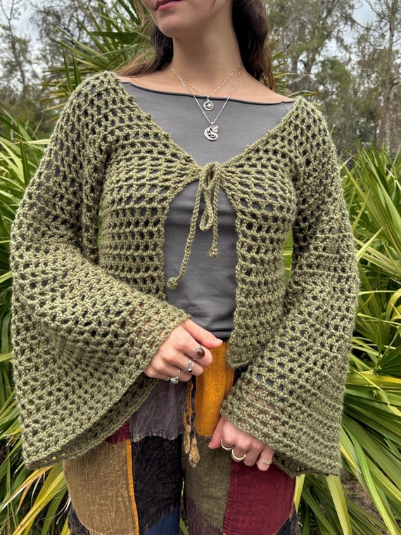 Ppsnabha Carol Rose Sweater Crochet Light Flowy Cardigan Fairy