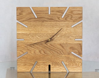 Quadratische Eichenuhr | 30cm | Holzuhr | Eiche | Wanduhr | Moderne Uhr | Minimalistische Uhr | Einzigartige Uhr | Silent Clock | Naturdeco