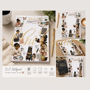 May include: A 5x7 inch notepad with a decorative design featuring illustrations and the words "Eternal Happiness." The notepad has a tear-off top and a chipboard backing. The design includes the text "Chi Create."