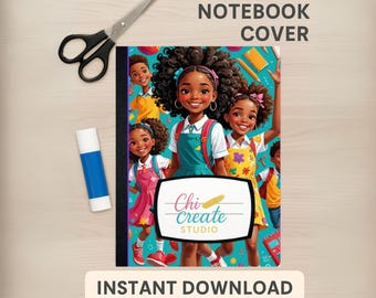Portada de cuaderno imprimible para niños afro / DIY para la vuelta al cole (descarga instantánea)