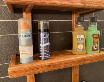 MSV Doucheplank om op te hangen, praktisch doucherek zonder boren te monteren, douchemanden om op te hangen, van metaal en hout voor alle douche-accessoires, bamboekleurig