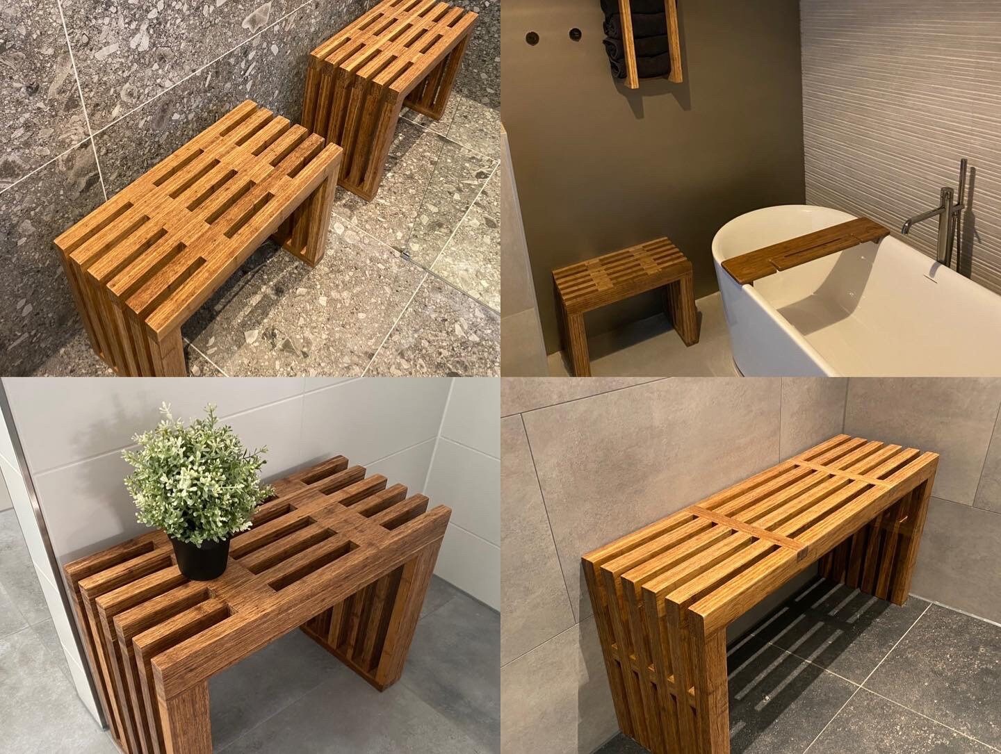 Houten Bank, Kruk, Zitje, Bijzettafel, Sidetable. Handgemaakt. Ook