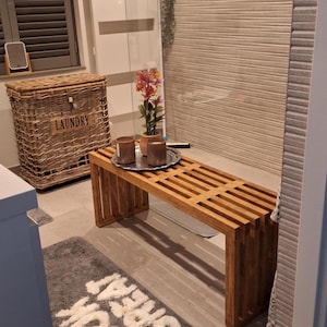 Handmade Bamboo Bench: Modern Bath Stool or Side Table