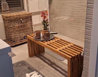 Handmade Bamboo Bench: Modern Bath Stool or Side Table