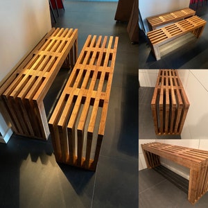 Houten bank, kruk, zitje, bijzettafel, sidetable. Handgemaakt. Ook geschikt voor badkamer als bank, douchekruk, douchebank of badkamerkruk.