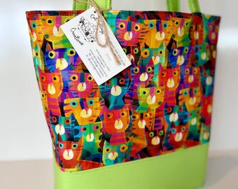 Fabric Cat Bag , Tote Bag, Shoulder Bag, Cat Tote, Women's tote bag, Cat lover, Cat Lover Bag, Kitty Bag, Crazy Cat Lady, Handbag, Carry Bag