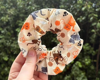 Cat scrunchies, scrunchie, handmade hair tie, cat lover, hair accessory, handmade scrunchie, paw prints, large scrunchie