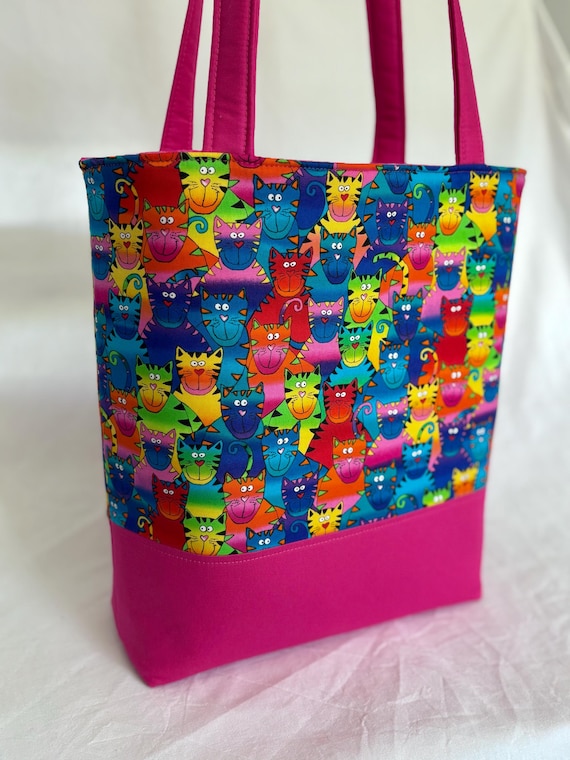 Vintage Pink Cat Bag , Tote Bag, Shoulder Bag, Cat Tote, Women's tote bag, Cat lover, Cat Lover Bag, Kitty Bag, Crazy Cat Lady, Handbag