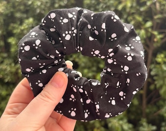 Cat scrunchies, scrunchie, handmade hair tie, cat lover, hair accessory, handmade scrunchie, paw prints, large scrunchie