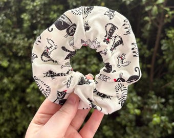 Cat scrunchies, scrunchie, handmade hair tie, cat lover, hair accessory, handmade scrunchie, paw prints, large scrunchie