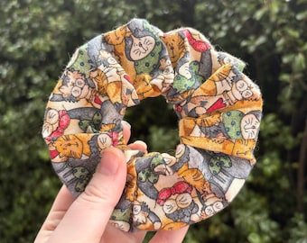 Cat scrunchies, scrunchie, handmade hair tie, cat lover, hair accessory, handmade scrunchie, paw prints, large scrunchie