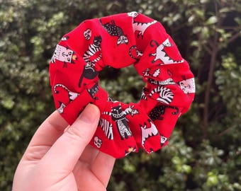 Cat scrunchies, scrunchie, handmade hair tie, cat lover, hair accessory, handmade scrunchie, paw prints, large scrunchie