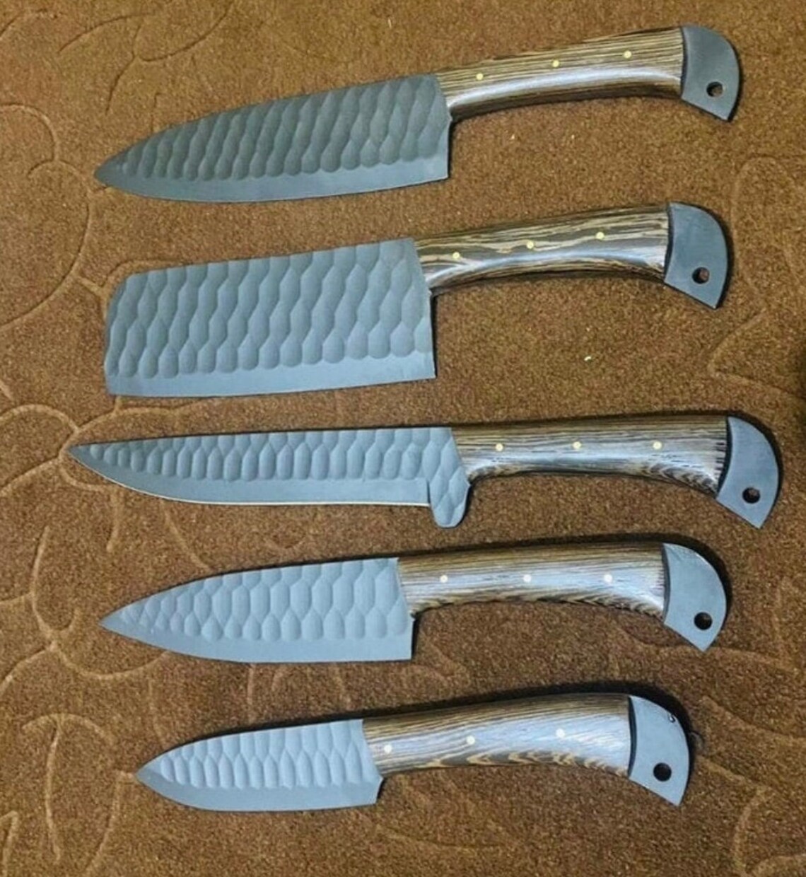 5 Pieces Handmade Carbon Kitchen Knife Chef's Knife Set Etsy