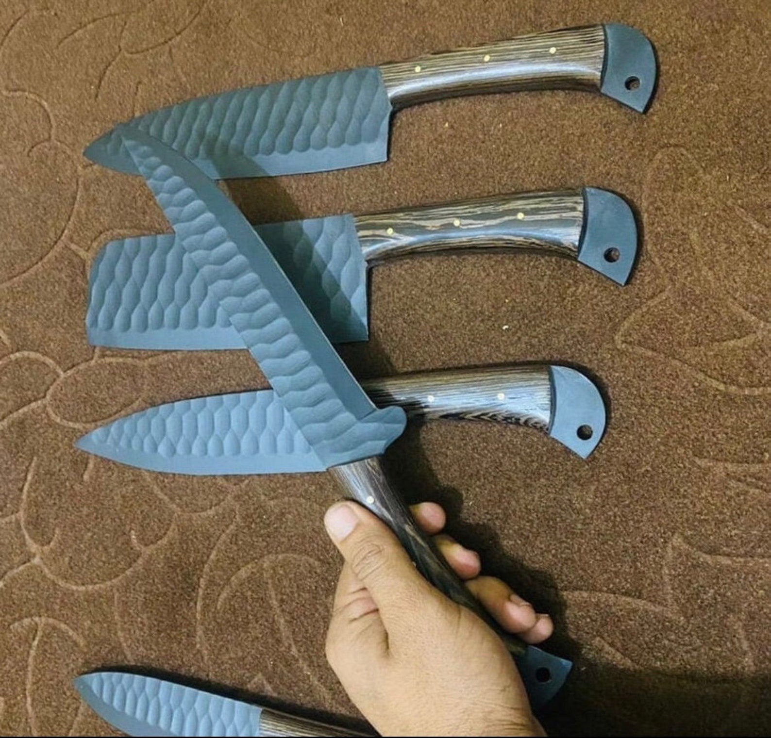 5 Pieces Handmade Carbon Kitchen Knife Chef's Knife Set Etsy