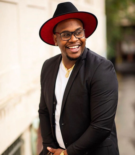 Black Fedora Hat summer X-large Red 
