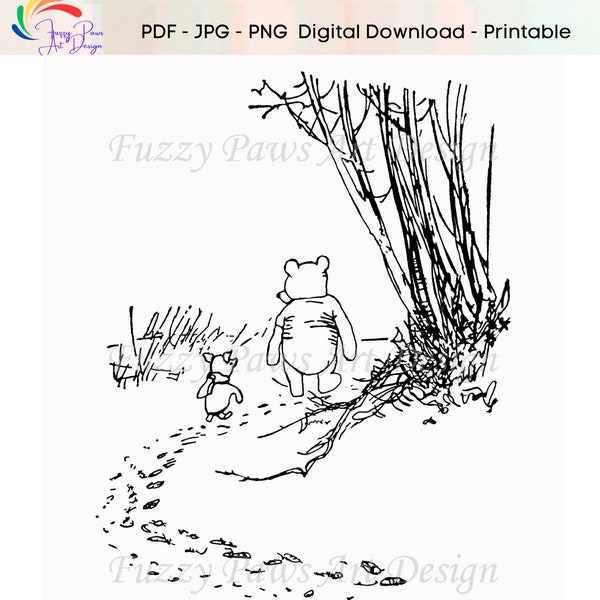 Pooh and Piglet Walking Path - Digitally Remastered Classic  - Download - PDF, PNG, JPG, A3 Files - Print in Multiple Sizes