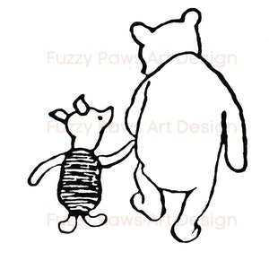 Pooh and Piglet Walking Holding Hands - 1926 Classic Pooh Bear - Remastered - Download - PDF, PNG, JPG, A3 Files - Print in Multiple Sizes