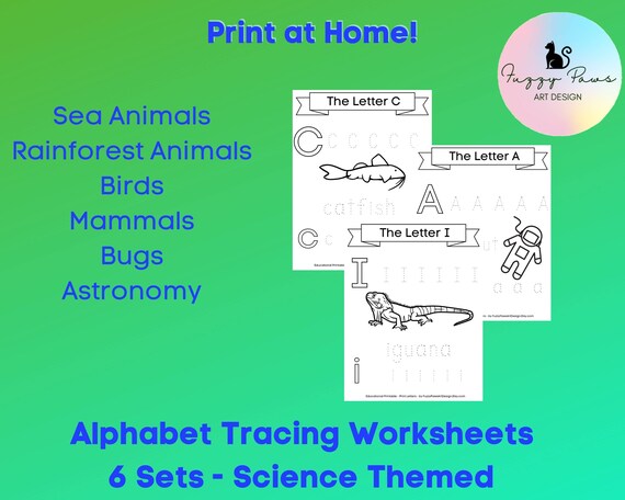 6 sets of printable alphabet tracing worksheets science etsy