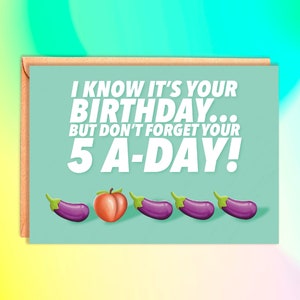 Luxury Gay Birthday Card | GAY | LGBTQ+ | Custom Made 5x7 Card | Cheeky Birthday Card | Gay Best Friend, Boyfriend | Queer | Peach Eggplant