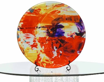 Samurai: round tempered glass artwork, vivid, colorful, abstract, bold colors, home decorations, modern room decor, modern art, art