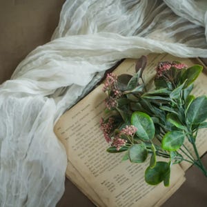 Green Floral with Pink Buds, Summer Greenery, Faux Plant,  Wedding Decor,  Artificial plants,