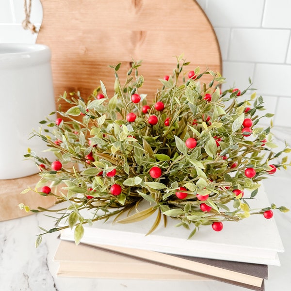 Red Bliss Half Sphere, Artificial greenery, Summer Greenery, Faux Plant, Everyday Farmhouse Greenery, Wedding Decor, Red  Flower