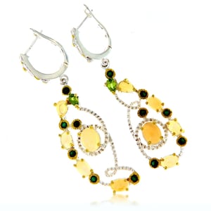 925 Sterling Silver Earrings with Gold Accents Opal Chrome Diopside Peridot Natural - Spectacular and Refined