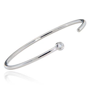 Minimal Cuff Bracelet 14k White Gold Natural Diamond - Timeless Refinement
