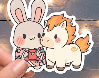 Lunar New Year Bunny & Firehorse Sticker | Chinese Zodiac Design | Waterproof Laptop + Planner Decor