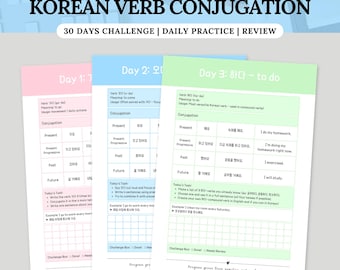 Korean Verb Conjugation Challenge, 30-Day Korean Grammar Practice Workbook