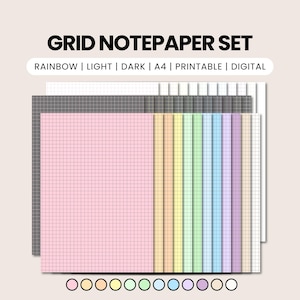 Grid Paper Set | Rainbow Graph Paper | Printable A4 Notes