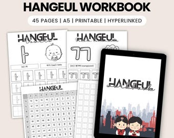 Hangul Workbook for Beginners | Learn Korean Alphabet Practice | Hyperlinked Digital + Printable PDF