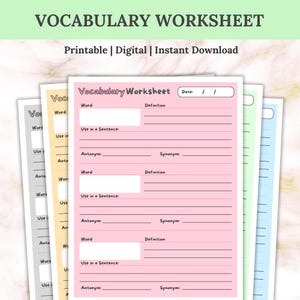 Vocabulary Worksheet: Language Learning Practice - Synonym, Antonym, Definition (PDF Download)