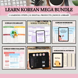 Learn Korean Mega Bundle, Beginner Self-Study Workbooks, Hangul, Vocabulary & Sentence Practice