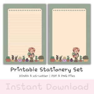 Papelería imprimible kawaii / Juego de papel rayado / Juego de escritura de cartas / Descarga instantánea