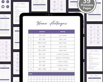 Learn Korean Antonyms Worksheets & Flashcards PDF, Beginner Vocabulary Practice, Printable Language Learning Tools
