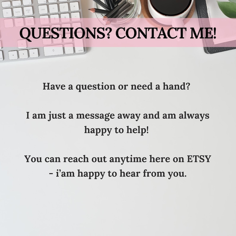 Contact information for the Hanyari Korean learning shop, inviting customers to send a message on Etsy with questions or requests for help.