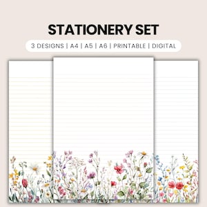 Briefpapierset wilde bloemen | Briefpapier met bloemen voor penvrienden | Afdrukbare pdf